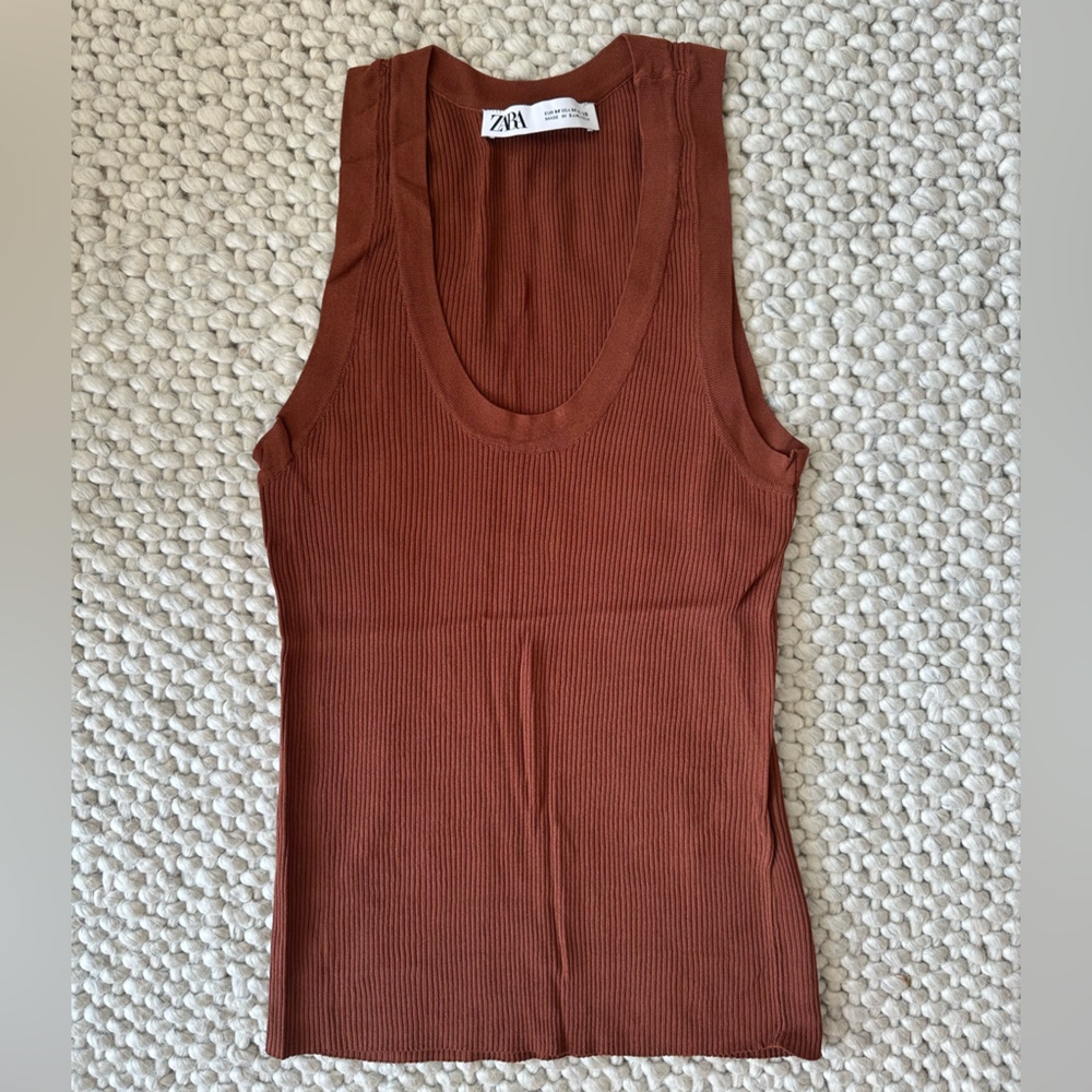Zara Ribbed Scoop neck Tank - Women’s Size M - Brown